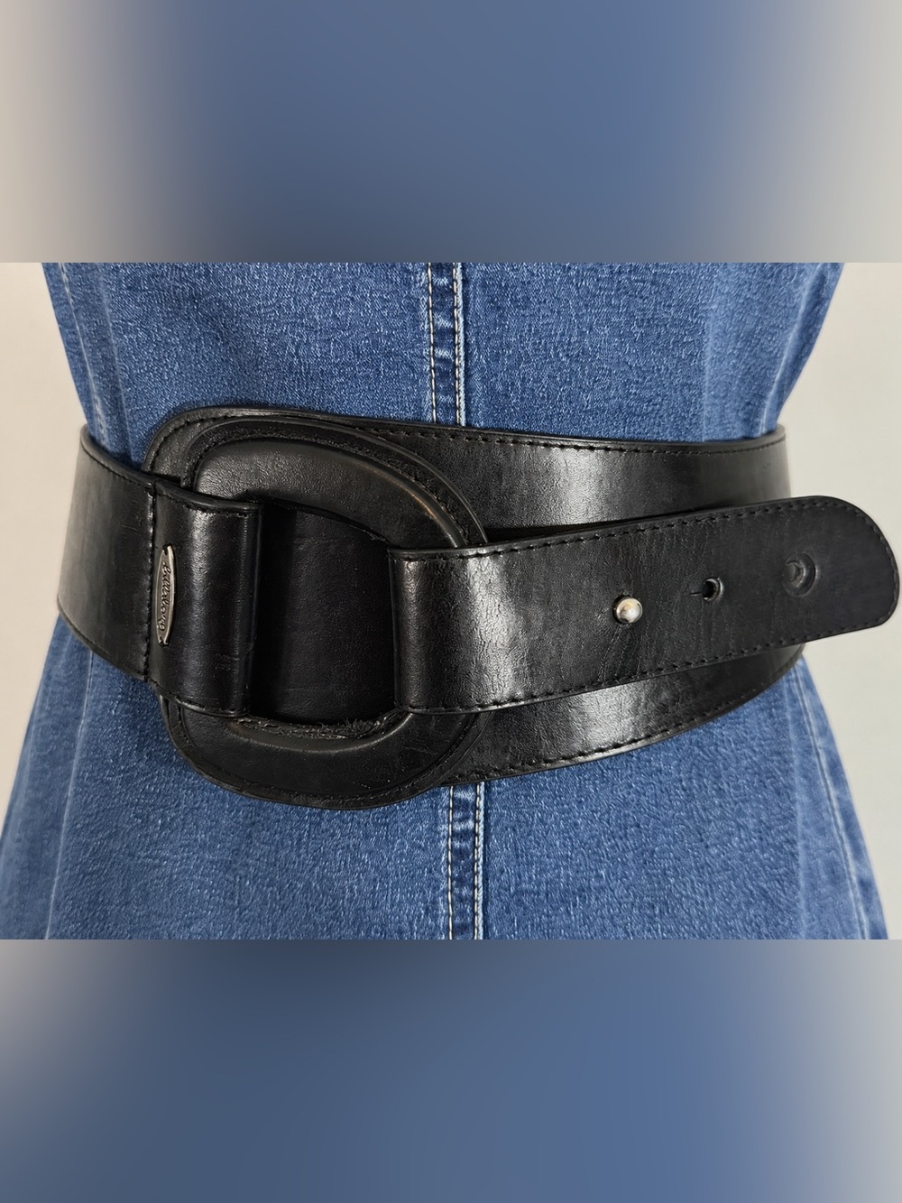 Vintage Billabong Belt M/L Black Leather Y2K Wide Waist Cinch Statement Buckle